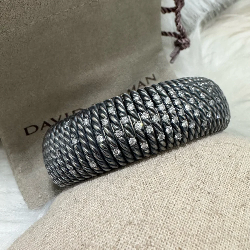 David Yurman Tempo Diamond Darkened 925 Sterling Silver Wide Cable Bracelet Sz M